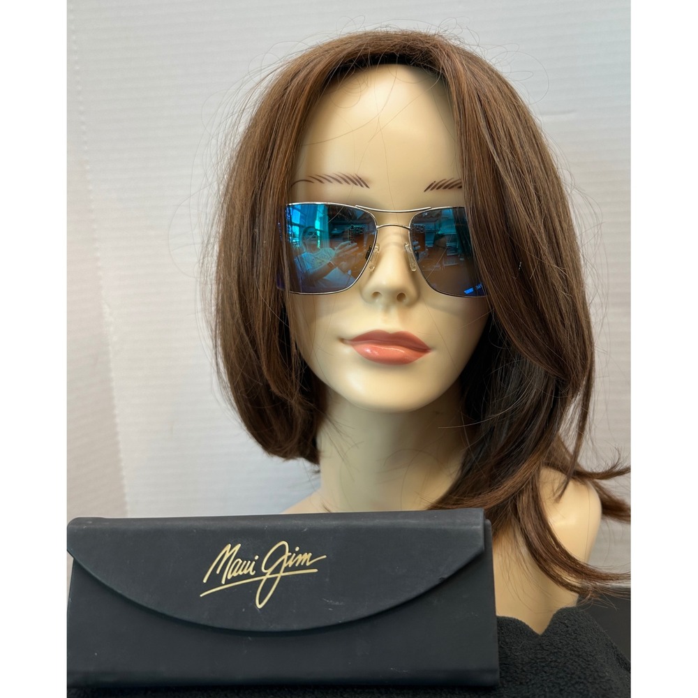 Maui Jim Silver Blue Hawaii Polarized Rectangular Aviator Sunglasses with Case